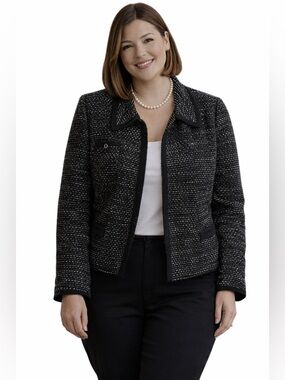 Chanel vibes! Women’s Black Tweed Jacket with Metallic Thread